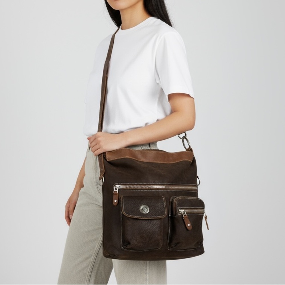 Roots Large Nubuck & Tribe Leather Crossbody Bag